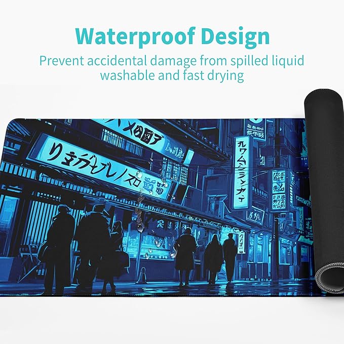 Japanese Gaming Mouse Pad Large Desk Mat Extended Keyboard Streets Mouse Pad Anime Mousepad with Non-Slip Base and Stitched Edge Mouse Mat Desk Pad 31.5 x 11.8 Mouse Pads for Desk Home Office Gaming