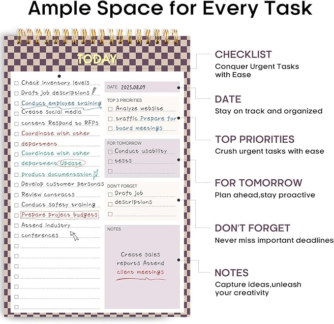 To Do List NotePad, Aesthetic To Do List Notebook for Work With 52 Sheet For Daily Tasks and Goal Setting, Undated Daily Planner Perfect for Office, Home and School Supplies - Lilac Checkered