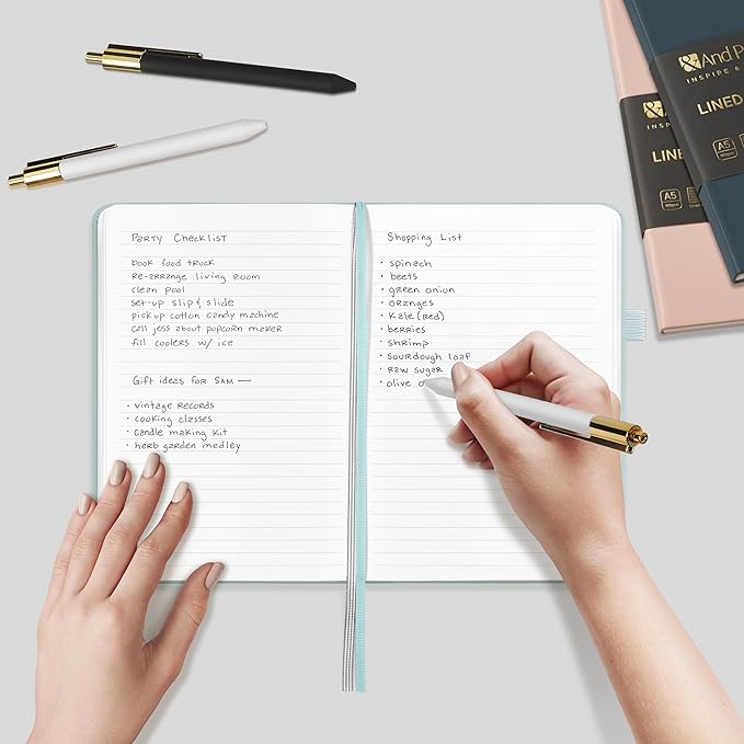 &And Per Se Lined Journal and Pen Set (3 Packs), A5 Leather Hardcover Notebook with Pen & Stationary Set, 160 Pages 100GSM Thick Ruled Paper Journal for Business Work Writing (Cyan)