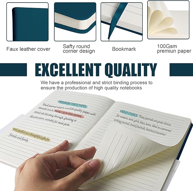 Lined Journal Notebook – Hardcover Notebook for Men & Women – Journals for Writing, Work, School, Home & Daily Notes, 160 Pages – Medium A5, 5.7"x8", 100 gsm Thick Paper (Turquoise)