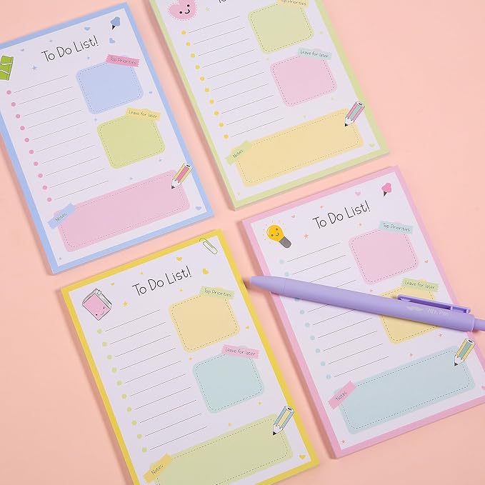 Mr. Pen- to Do List Sticky Notes, 4"x6", 4 Pads, 200 Sheets, School Style, to Do List Notepad, Lined Sticky Notes, Todo List Notepad
