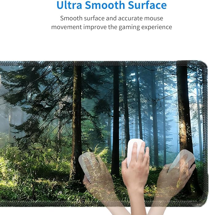 Morning Mist Forest Natural Scenery Mouse pad, Rectangular Micro-Woven Fabric Desk mat with Sewn Edges, Anti-Slip Rubber Base, Suitable for Office laptops, Size 31.5×11.8 in