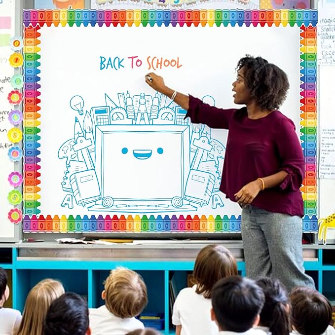 2 Rolls Pencil Crayon Border, 65.6 Ft Colorful Die-Cut Borders Crayon Pencil Classroom Bulletin Board Border Trim for Home Office Back to School Bulletin Boards Chalkboard Wall Decor