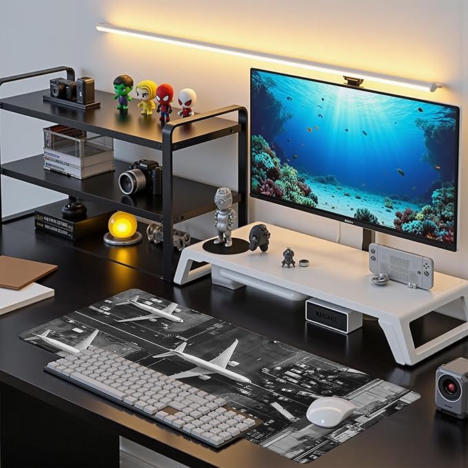 Extended Gaming Mouse Pad with Aircraft Airport Design - Large, Thick Rubber Desk Mat with Precision Locking Edge, Washable & Non-Slip Surface for Computer, Esports - Ideal Gift 31.5x11.8 in