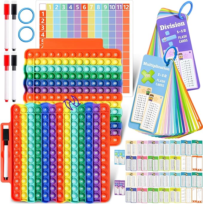 Multiplication Flash Cards + Division Flash Cards + Math Board, Math Flash Cards & Chart, Times Table Manipulatives for Preschoolers 3rd,4th,5th,6th Grade