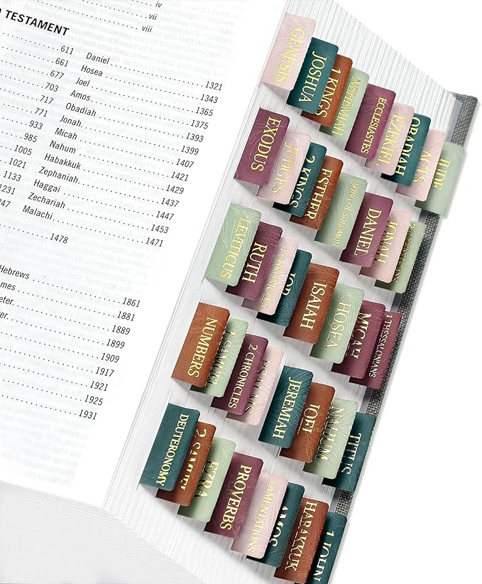 Bible Tabs for Women & Men, Laminated Bible Tabs for Study Bible, Large Print Neutral Bible Tabs for Easy Navigation, Bible Index Tabs, 66 Tabs Old & New Testament, Extra 9 Blank Tabs - Leaves