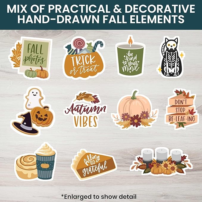 bloom daily planners Fall Expansion Sticker Pack - 8 Sheets / 411 Stickers - Autumn Harvest Variety Pack with Halloween & Thanksgiving - Planner Stickers for Calendar Decorating & Scrapbooking
