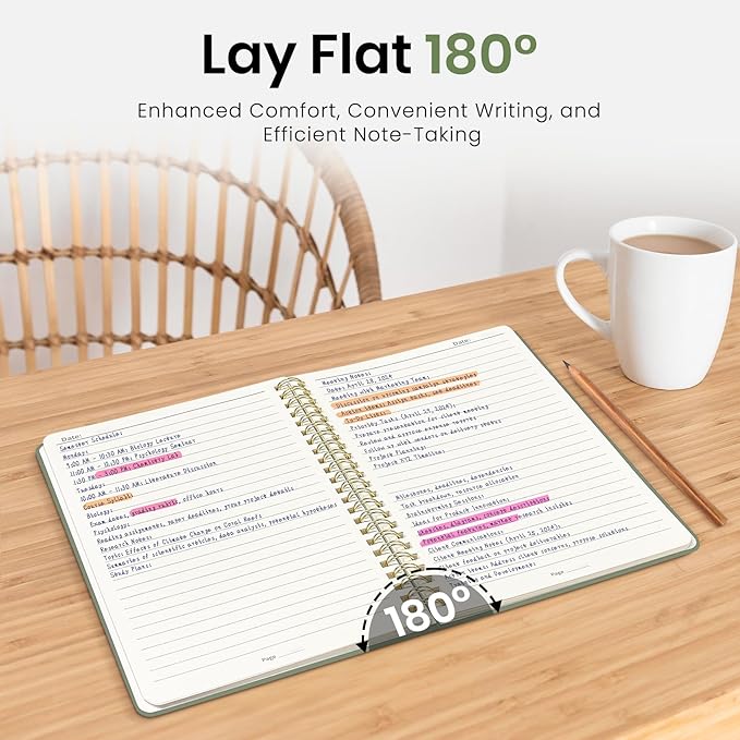 Lined Spiral Journal Notebook for Women, 6 Pack, A5 College Ruled Journals for Writing, Hardcover Notebooks for Work, Note taking and Office School Supplies,140 Pages, 6 Pcs - Green