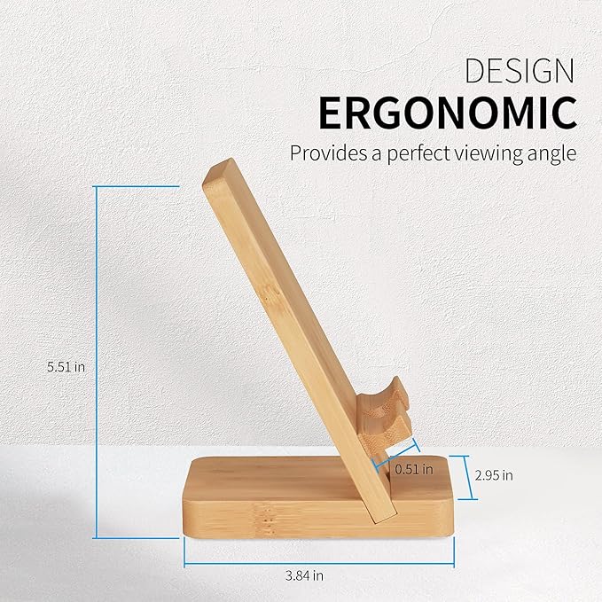 Wood Phone Stand, Desktop Wooden Phone Holder, Portable Office Phone Stand for Desk, Wood ipad Stand, Compatible with iPhone & All Cell Phones (Bamboo)