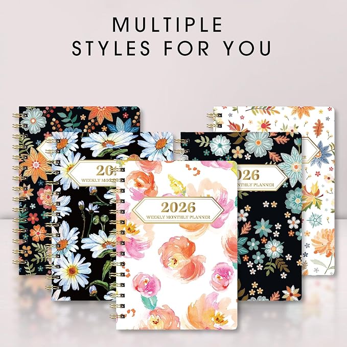 Ymumuda 2026 Planner, Daily Weekly and Monthly Planner，Jan 2026 - Dec 2026, 8.4" x 6.3", 2026 Calendar Planner Book with Tabs, Spiral Notebook with Inner Pocket for Office Home School Supplies