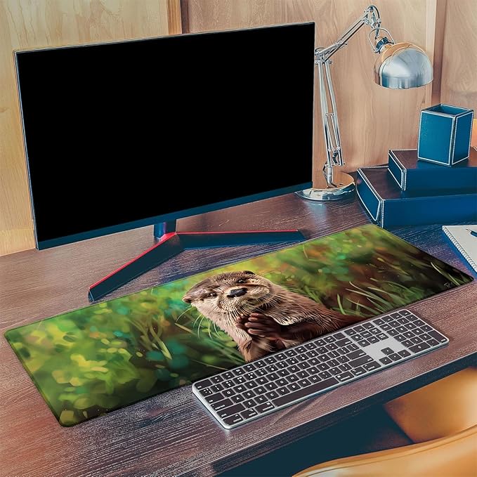 Pretty Otter Gaming Mouse Pad, Extended Cute Wildlife Design Desk Mat Computer Laptop Mousepad, Robust Stitched Edges, 31.5"×11.8" Large Office Keyboard Mouse Pads for Home Desktop Decor