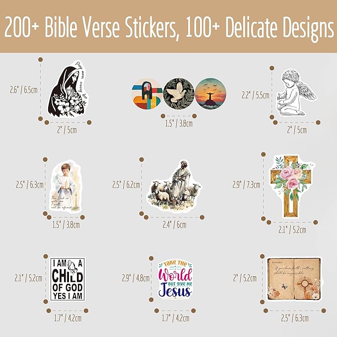 200+PCS Bible Stickers, Colorful Water/Tear Resistant Vinyl Christian Stickers Remove Without Residue for Laptop Skateboard Suitcase Computer Phone Planner VSCO Adults Girls Women (20 Sheets)