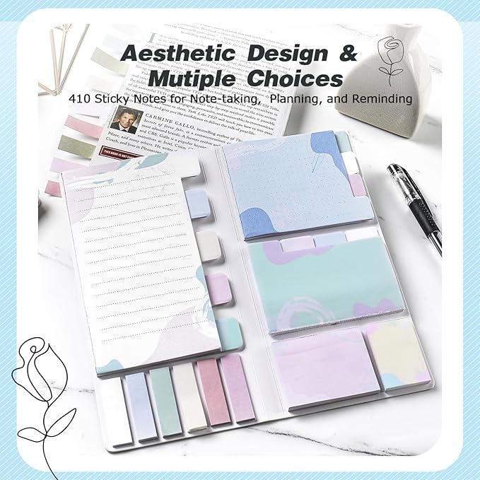 Hommie Sticky Notes Set, Divider Sticky Notes 410 Packs Planner Sticky Note Dividers Tabs with Color Coding for School Supplies, Office Supplies, Book Notes,Bible Sticky Notes
