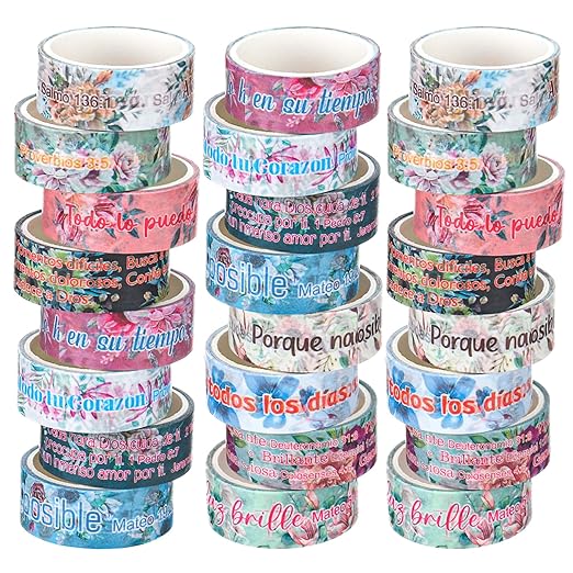 Janlaugh 24 Rolls Christian Washi Tape for Bible Journaling Gifts Bulk Religious Inspirational Scripture Supplies Spanish Floral Bible Verse Washi Tape for Study Crafting Spring Valentine's Day Gifts