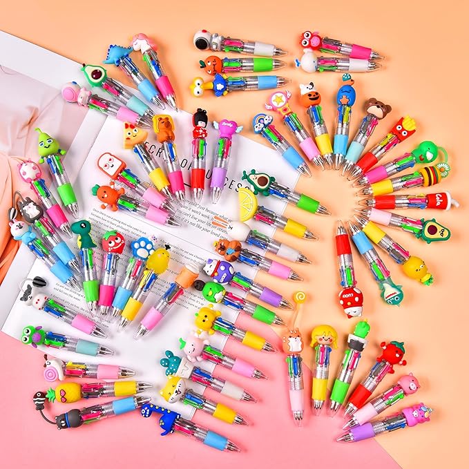100Pcs Mini Multicolor Pens in One 4-in-1, Cute Pens Bulk for Party Favors and Birthdays, Delightful Ballpoint Pen Gifts Classroom Student Prizes (100pcs)