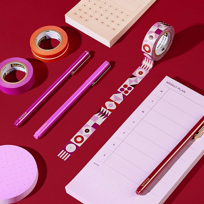 Noted by Post-it Printed Notes Gift Box, 5 Piece Set, Warm Colors, Includes Round Sticky Notes, Habit Tracker Sticky Notes, Weekly Sticky Notes, 3-Pack Pens, 3-Pack Washi Tape (NTD-Box-LRD)