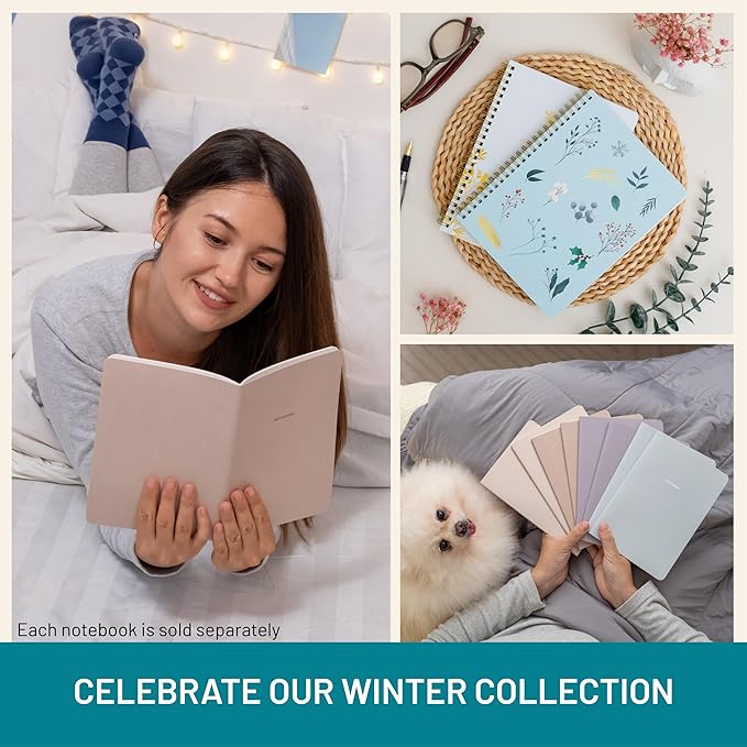 Happy Hoos® Aesthetic Spiral Notebook - 6.25" x 8.25" College Ruled Journal Notebook - Hard Cover Writing Journal for Work, School, Travel, More - Floral Notebook 8 Seasonal Designs (Winter Bliss)