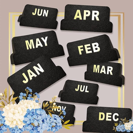 UPAFEXXI-Leather Monthly Tabs, 48 Pcs Planner Tabs, Calendar Month Stickers for Planners, Organizing and Sorting out Notebooks (Black)