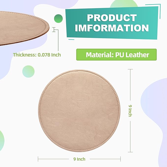 PU Leather Mouse Pad With Stitched Edge Micro-Fiber Base - Non-Slip Waterproof for Computers, Laptop - Round 9 x 9 Inch (Champagne Gold)