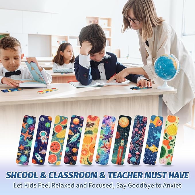 48 Pieces Anxiety Sensory Stickers with Storage Box - Calming Stickers with 2 Textured Sticker for Adults & Teens Desk Fidget - Sensory Strips - Teacher Must Haves (Cartoon)