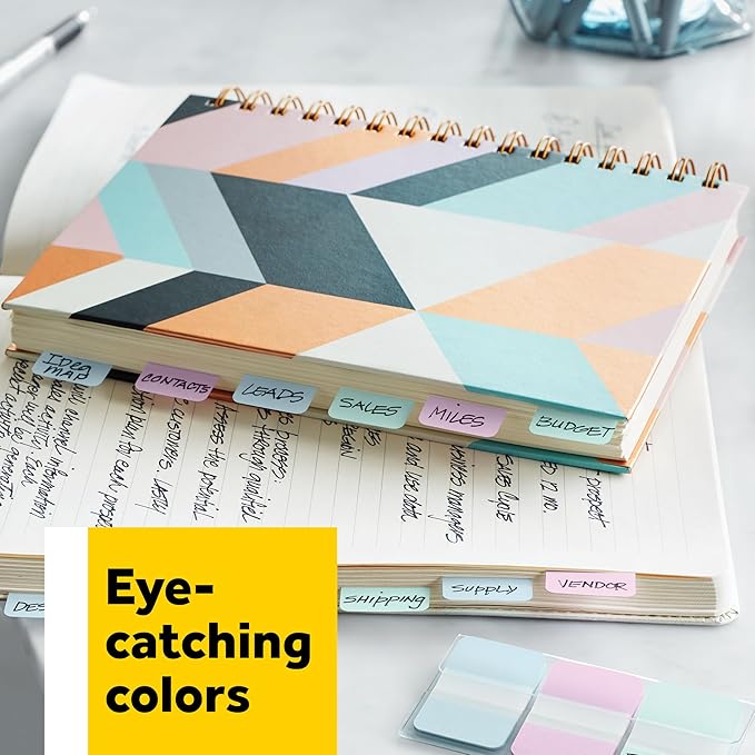 Post-it Tabs, 1 in Solid, Aqua, Yellow, Pink, Red, Green, Orange, 6/Color, 36/Dispenser (686-ALOPRYT)
