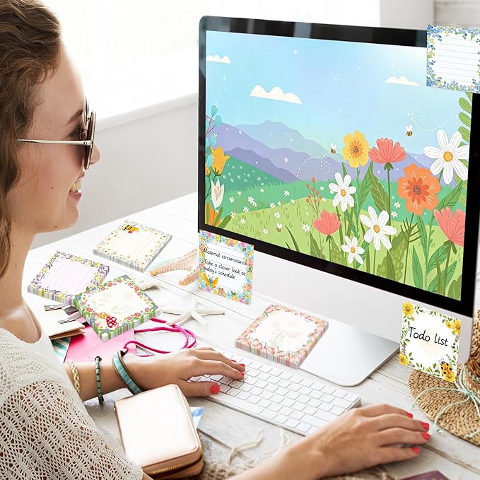 600 Sheets Spring Sticky Notes, Beautiful Flower Note Pads Self-Adhesive Spring Floral Memo Notes for Springtime Party Favors Home Office School Supplies