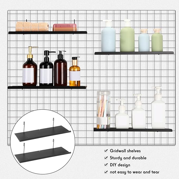Pinkunn 4 Pcs Gridwall Shelf Metal Hanging Shelf Wall Grid Accessories for Panel Wall Accessories Metal Display Hanging Hooks for Home Show Retail Store Craft (15.75 x 5.91 Inch)