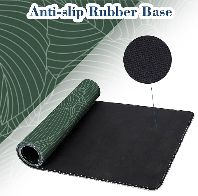 Large Mouse Pad Green Tropical Leaves Extended Gaming Mousepad Waterproof Desk Pad with Non-Slip Base and Stitched Edge Keyboard Pad XL 11.8 x 31.5 Inch Mouse Mat for Home Office Desk Decor