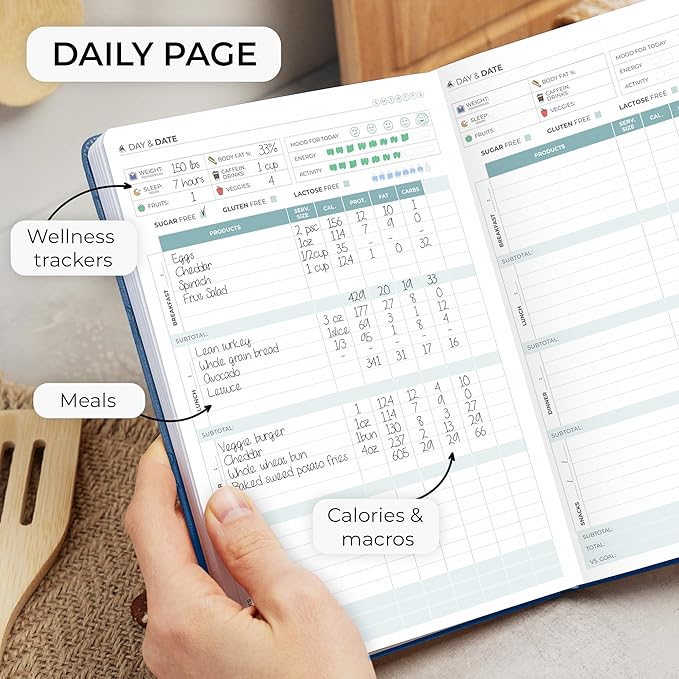 Clever Fox Food Journal - Daily Food Diary, Meal Planner to Track Calories & Nutrients, Weight Tracker Notebook, A5 (Mystic Blue)