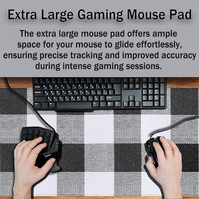 Office Desk Mats Black and White Pad Buffalo Plaid for Table Gaming Mouse Pad Extra Large Mouse Pads Full Desk Mousepad Non-Slip Rubber Base 35.4" X 15.7" for Game Office, Buffalo Plaids
