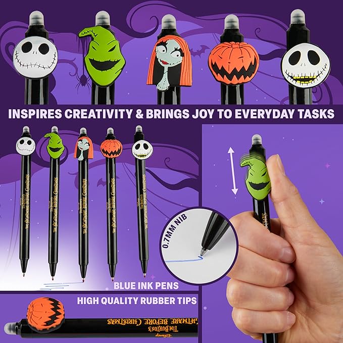 Get Trend Disney The Nightmare Before Christmas 5pcs Erasable Gel Ink Pens Cute Writing Pens for Kids Fun Stationery Set Gifts for Kids (TNBC)