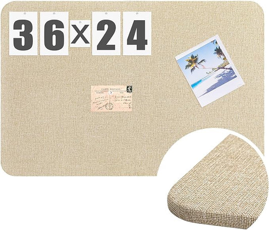36"x 24" Linen Fabric Bulletin Board Pinboard for Walls Display Frameless Pinboard Display Notice Memory Board for Office Walls Home Kitchen Easy to Install(Brown)