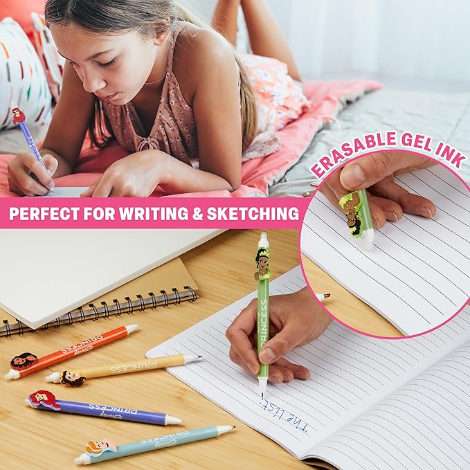 Get Trend Disney Princess 5pcs Erasable Gel Ink Pens Cute Writing Pens for Kids Fun Stationery Set Kawaii Journaling Supplies Gift Set Cool Pen Gifts for Kids (Princess)