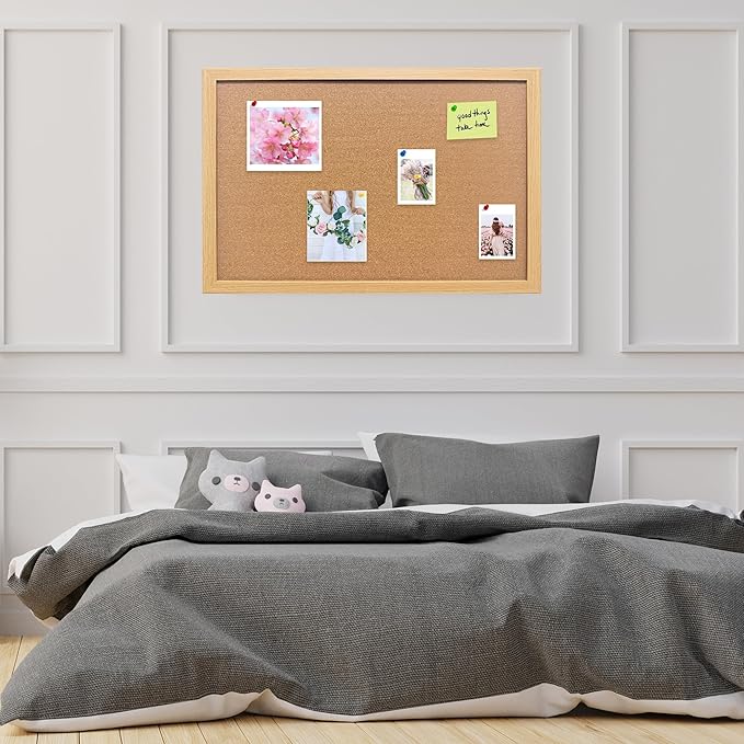 Cork Bulletin Board, 17x23 Inches Hanging Cork Board Wooden Framed with Pins for Wall, Dorm Room, Office, Home Decor – Natural Cork & Black Frame