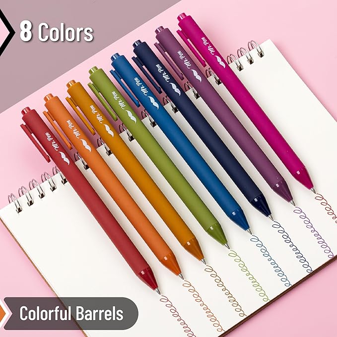 Mr. Pen- Retractable Gel Pens, 8 Pack, Unique Vintage Ink Colors Gel Pens Fine Point 0.7mm, Vintage Pen