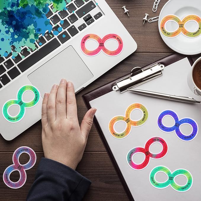 36 Pcs Sensory Strips Infinity Rainbow Anxiety Mindfulness Stickers Adults Stress Breathing Stickers Fidget Adhesives Rough Textured Tape for Classroom Desk Office Computer(Figure of Eight)