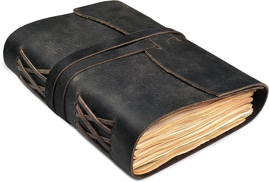 Leather Bound Journal - Grey, 7"X5", 220 Pages - Vintage Blank Paper Diary for Writing, Drawing, Sketchbook, and Travel Notebook - Ideal for Women and Men