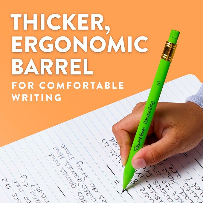 Paper Mate Handwriting Triangular Mechanical Pencil Set with Lead & Eraser Refills, 1.3mm, 8 Count - Back to School, Teacher Supplies, Home, Kids Writing, Fun Barrel Colors