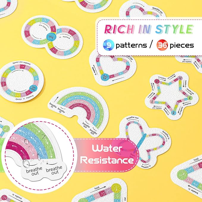 36 Pcs Anxiety Sensory Stickers Strips Adhesive Textured Mental Health Calm Stickers Mindfulness Fidget Decals Stress Anxiety Relief Items for Therapy Office Desk(Cute Breathe Style)