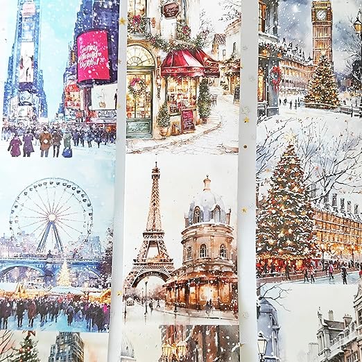 Christmas Washi Tape Set,3 Rolls Christmas Stickers for Scrapbook Supplies,Large Size Landscape Washi Tape Stickers for Journaling,Junk Journal,Phone Case,Planner,DIY Craft(Paris)