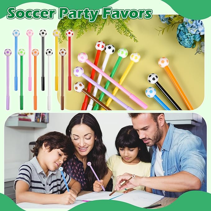 LiYiQ 100 Pcs Soccer Party Favor Cartoon Cute Fun Pens for Kids Kawaii Soccer Shape Gel Black Ink Pen Cute Soccer Pens for School Office Home Student Kids Present