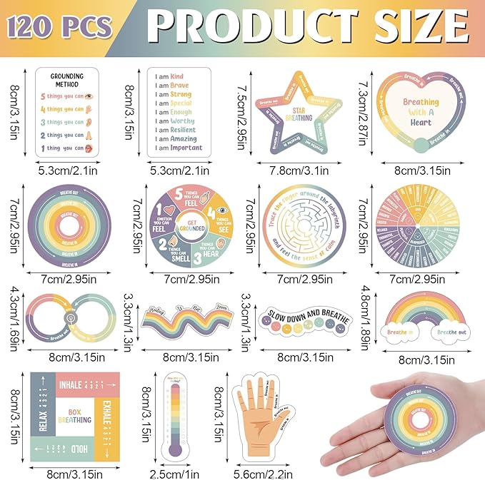 Tenceur 120 Pcs Adhesives Sensory Stickers with Inspirational Quotes Mindfulness Relief Anti Stress Items School Counselor Supplies Textured Strips for Adult Teen (Boho Color)