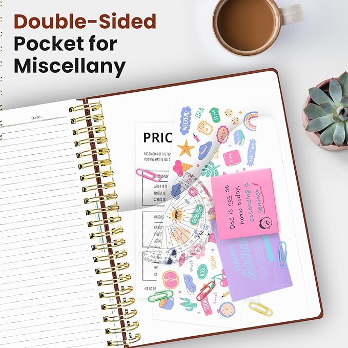 Hardcover Spiral Journal Notebooks for Work With Removable Dividers & Tabs, 8.5"x11" 5 Subject Notebook for Note Taking & Organizer, A4 College Ruled Lined Journal for Women & Writing, Rust Brown, 280 Pages