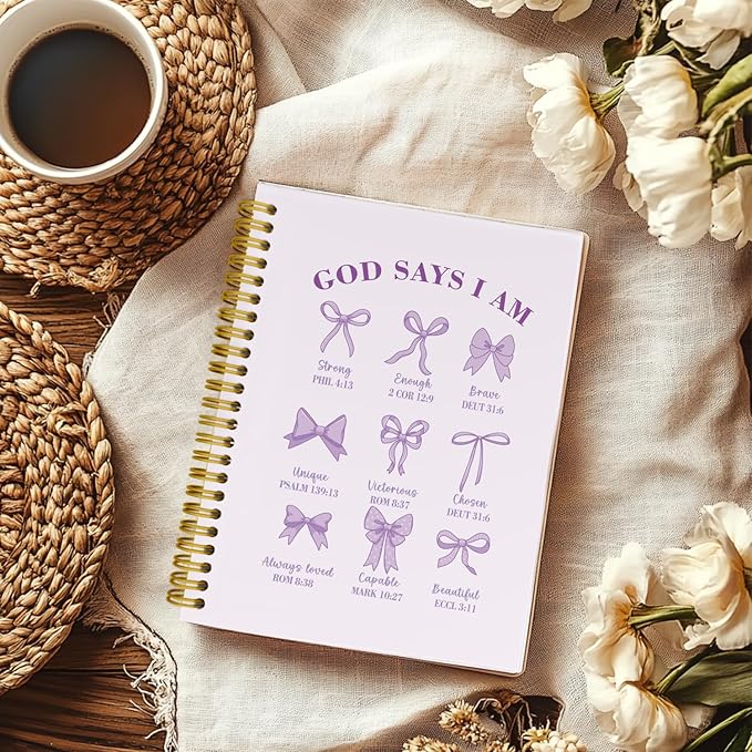 Bible Journal for Women, Christian Prayer Journal Pureple Notebook Gifts for Teen Girls Kids Women, Back To School Bible Study Supplies，Coquette Preppy Bows Cute Church Faith Journaling Hardcover Spiral Notebook 5.5 X 8.3