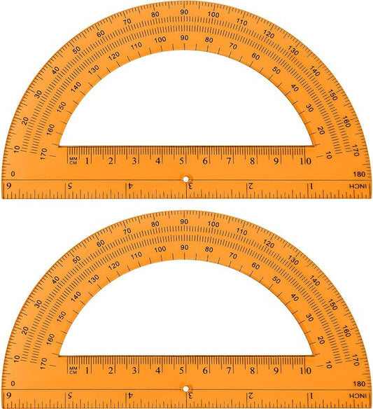 Zonon 2 Pcs 6 Inch Plastic Protractor Math Protractors 180 Degrees Angle Measurement, Translucent for Geometry Classroom Kid Student School Office Supplies(Orange)