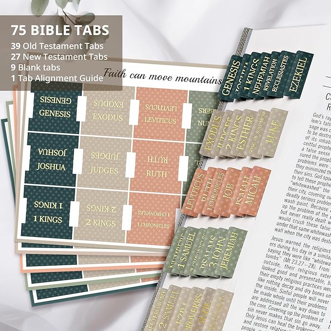 Bible Tabs for Women & Men, Laminated Bible Tabs for Study Bible, Large Print Neutral Bible Tabs for Easy Navigation, Bible Index Tabs, 66 Tabs Old & New Testament, Extra 9 Blank Tabs - Starry