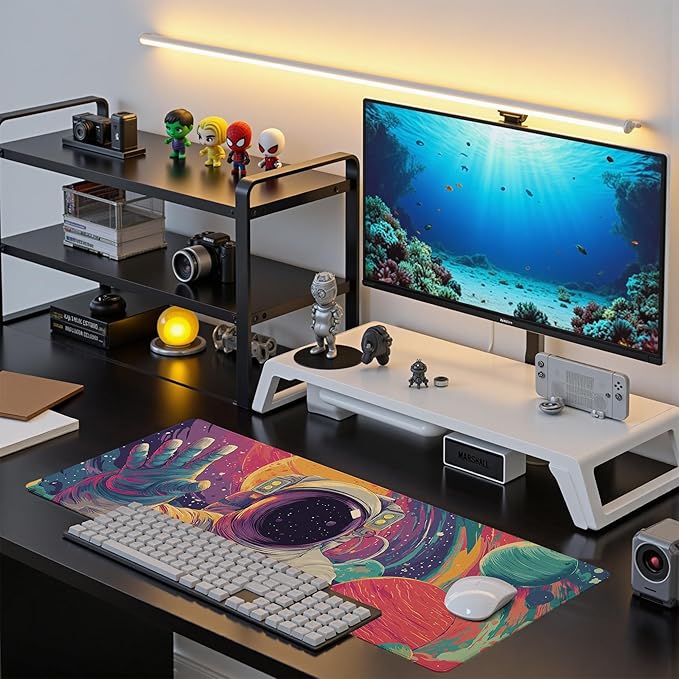 Astronaut Mouse Pad Desk Mat XL Extended Large Gaming Desk Pad Mousepad, Wave Your Hand Computer Laptop Keyboard and Mouse Mat, Desktop Protector Mat for Office and Home 31.5x11.8 in