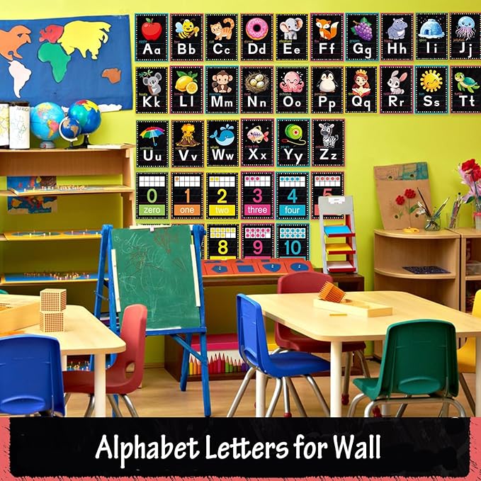 Alphabet Letters for Wall - ABC Alphabet Poster Classroom Wall Alphabet Alphabet Wall Chart Kindergarten Elementary Classroom Wall Decor Daycare Homeschool Supplies (Black)