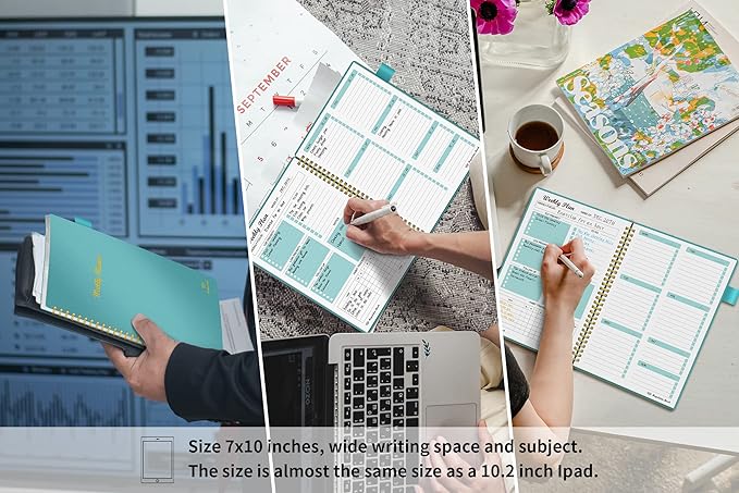Weekly Planner Undated, Weekly Goals Schedule Planner Regolden-Book To Do List Notebook Calendars Organizers Habit Tracker Journal for Man & Women, Spiral Binding, Pocket, Pen Loop, 53 Weeks (7x10")