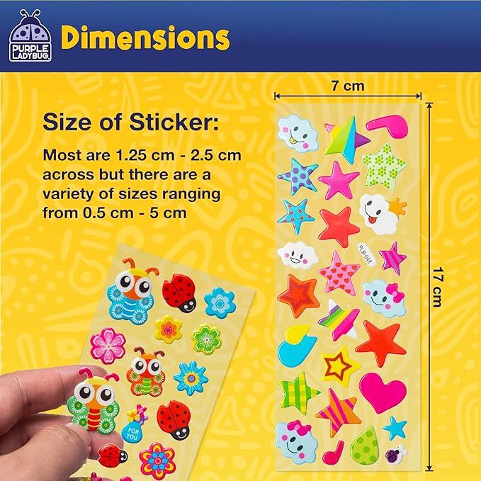 Purple Ladybug 3D Puffy Stickers for Kids - 40 Sheets, 950+ Foam Stickers for Toddler Girls & Boys, Classroom & Teachers Must Haves, Boredom Buster - Back to School Gift for Kindergarten Girls & Boys